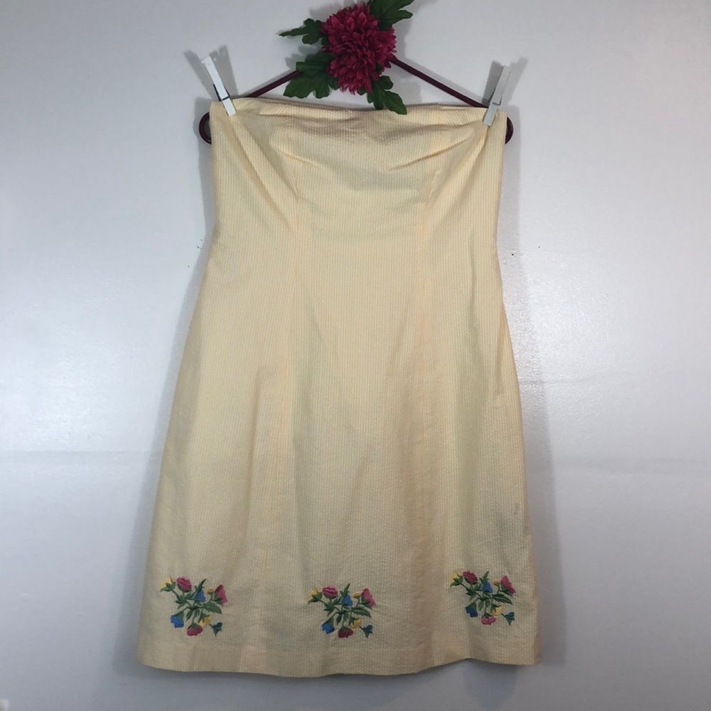 B.Moss Yellow Seer Sucker strapless dress